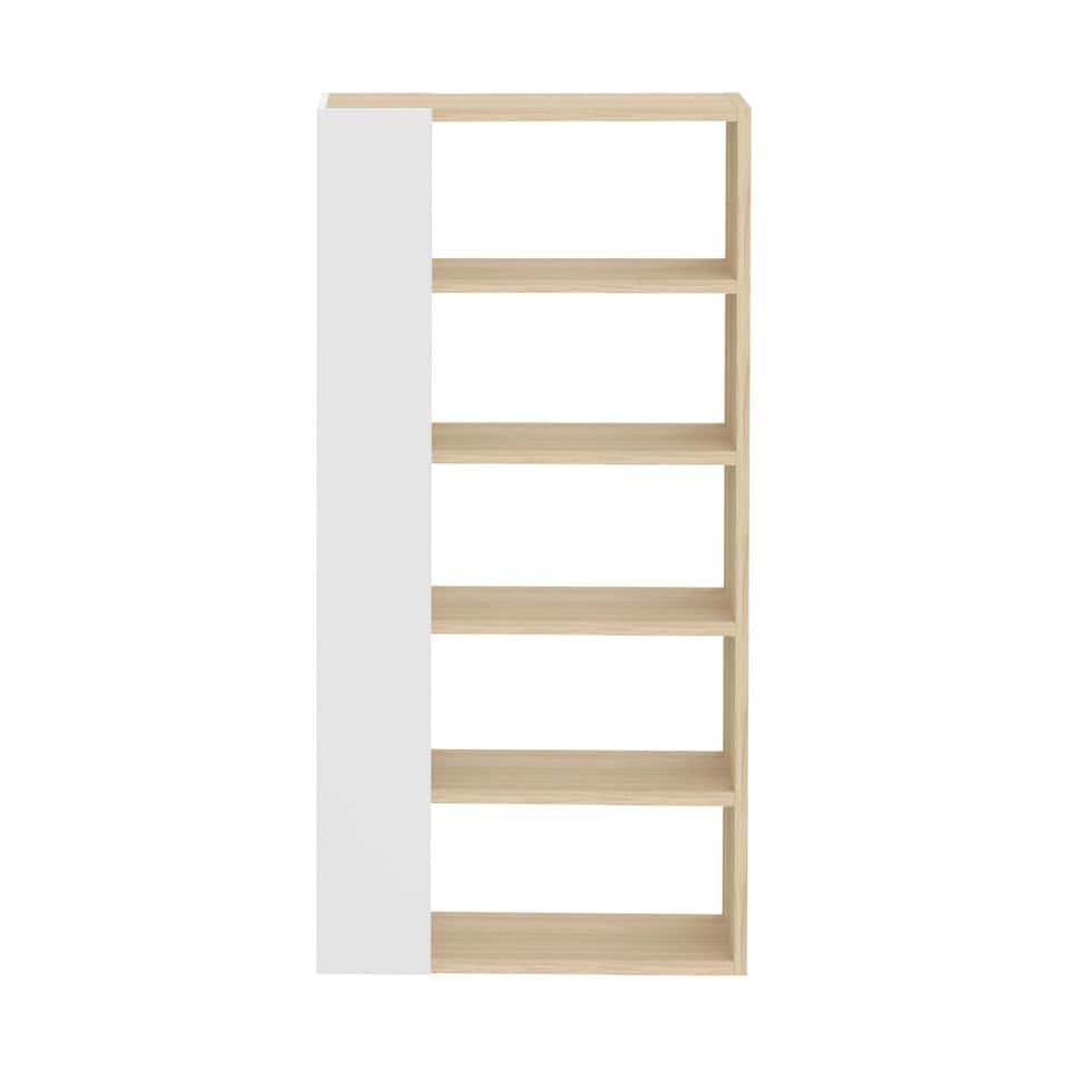 9500.323539-Ella-Bookcase-Light_Oak_Melamine-Pure_White-Front-Back