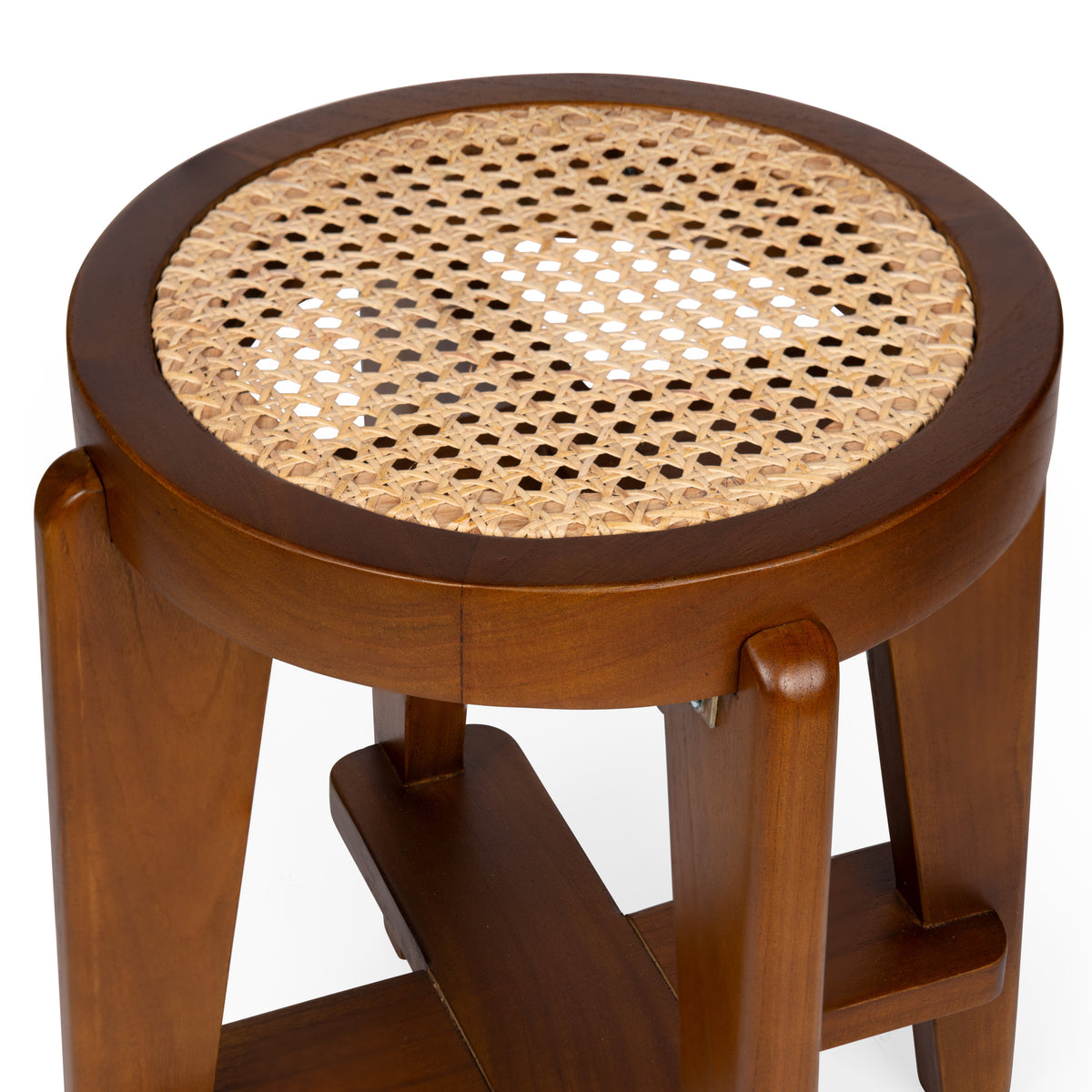 Sgabello basso Low Bar Stool Cane DT.W.19. H47cm - Dark Brown - Pierre Jeanneret Edition