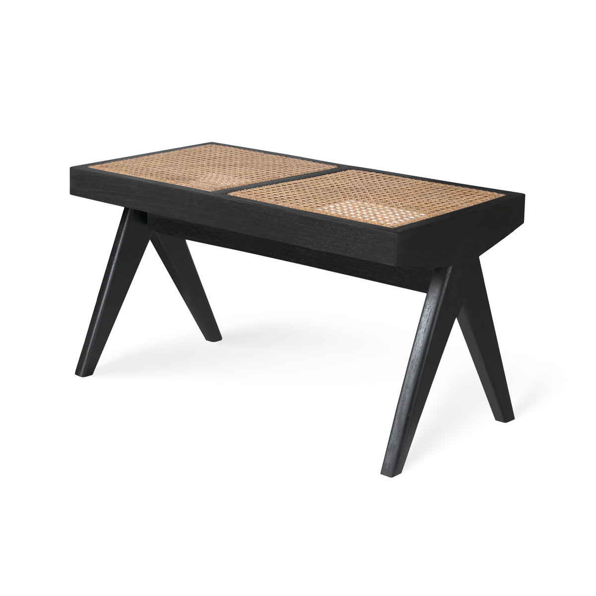 Panca in rattan B.T.H. Flats 2 - Black - Pierre Jeanneret