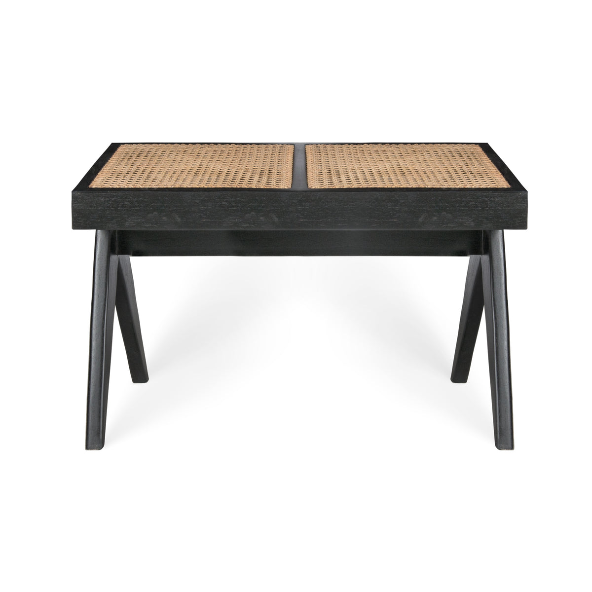 Panca in rattan B.T.H. Flats 2 - Black - Pierre Jeanneret