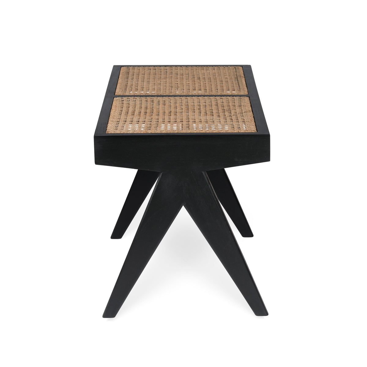 Panca in rattan B.T.H. Flats 2 - Black - Pierre Jeanneret
