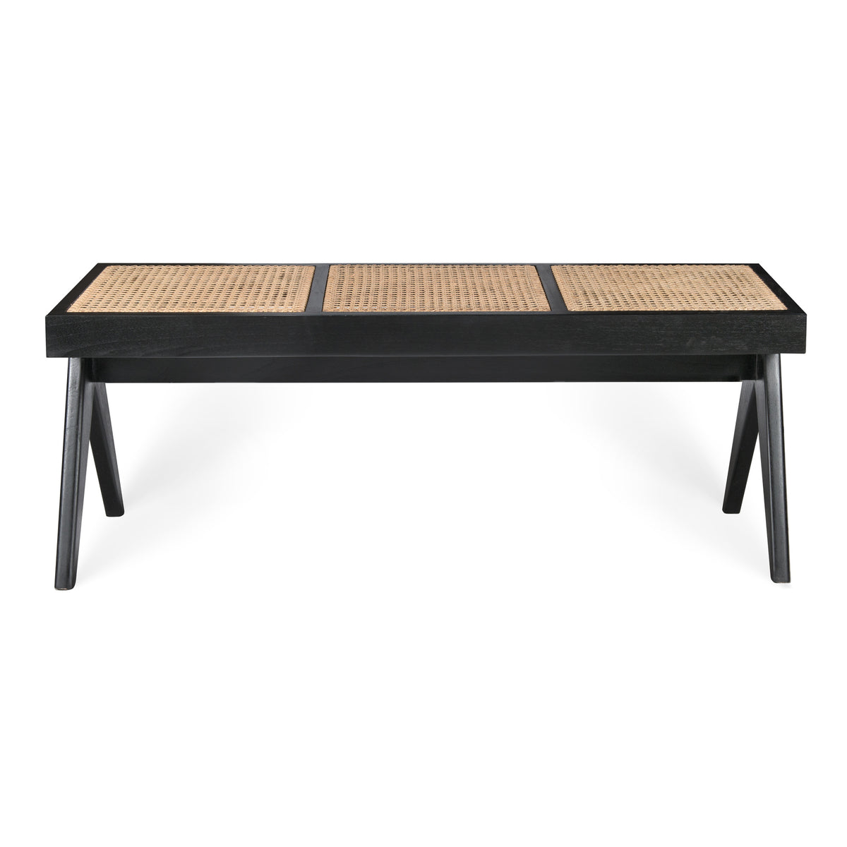Panca in rattan B.T.H. Flats 3 - Charcoal Black - Pierre Jeanneret Edition