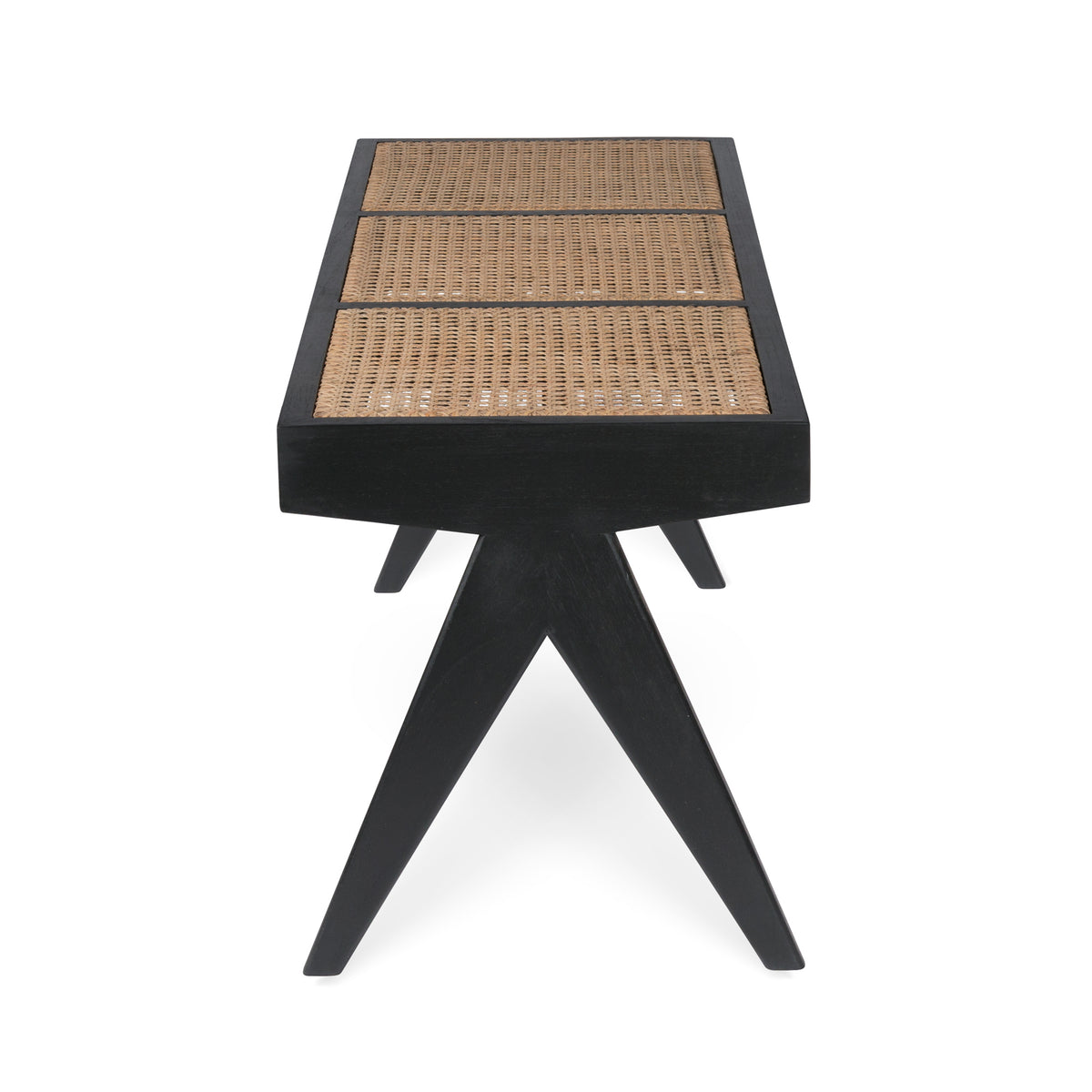 Panca in rattan B.T.H. Flats 3 - Charcoal Black - Pierre Jeanneret Edition
