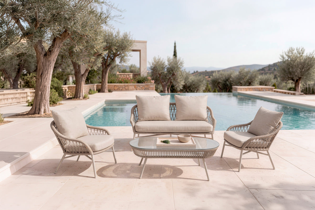 Set da giardino SALONICA – divano, 2 poltrone e tavolino - Beige