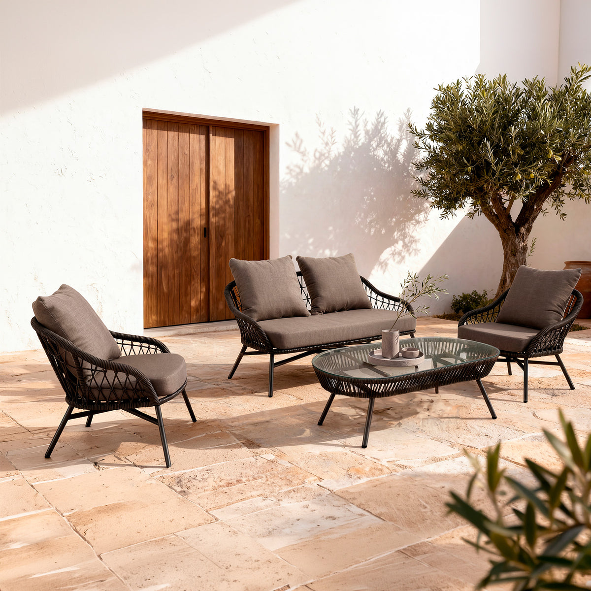 Set da giardino SALONICA – divano, 2 poltrone e tavolino