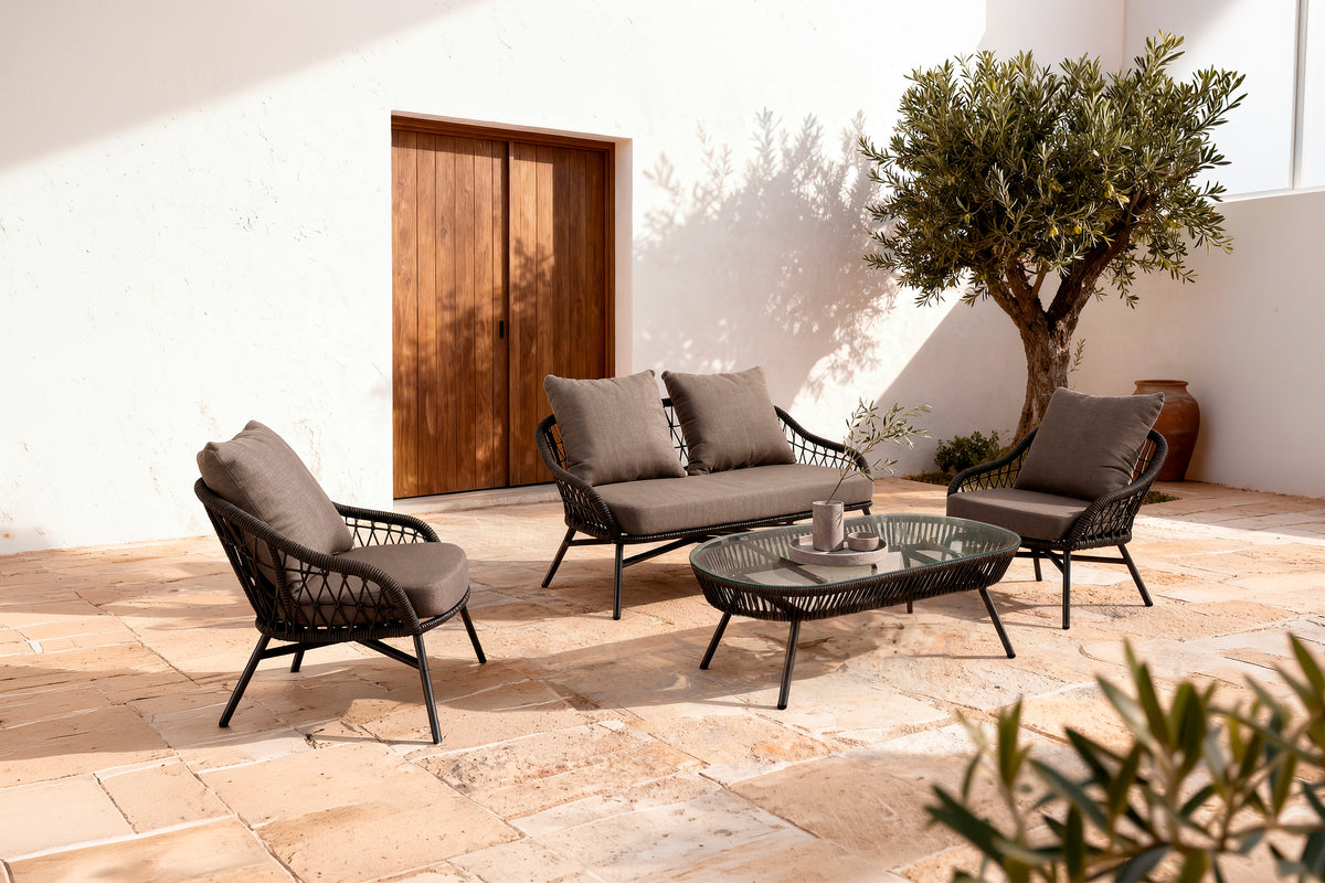 Set da giardino SALONICA – divano, 2 poltrone e tavolino - Grigio