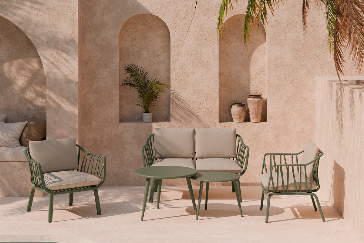 Set da giardino MIKONOS – divano, 2 poltrone e tavolino - Verde