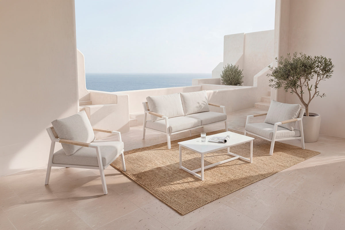 Set da giardino MUSCAT – divano, 2 poltrone e tavolino - Bianco
