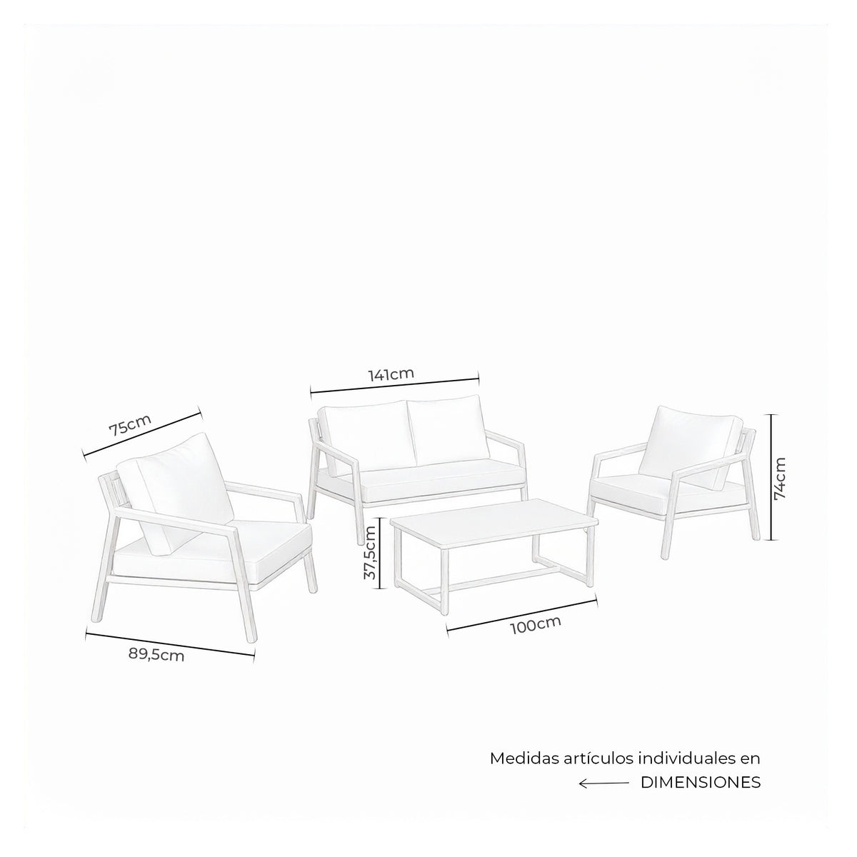 Set da giardino MUSCAT – divano, 2 poltrone e tavolino