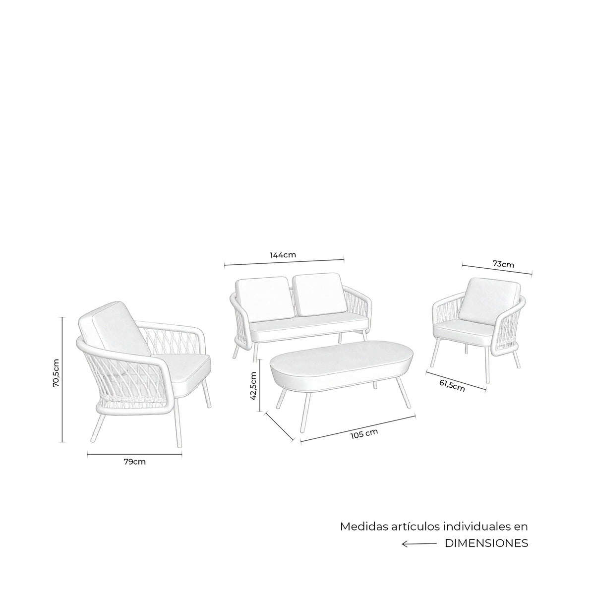 Set da giardino ODESA – divano, 2 poltrone e tavolino