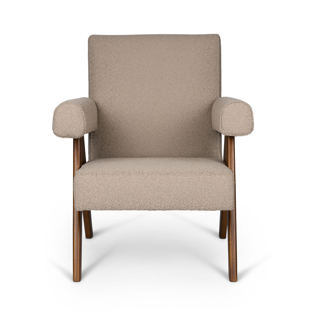 Poltrona Easy Lounge Eugene con braccioli Bouclè Taupe - struttura Dark Brown - Pierre Jeanneret Edition