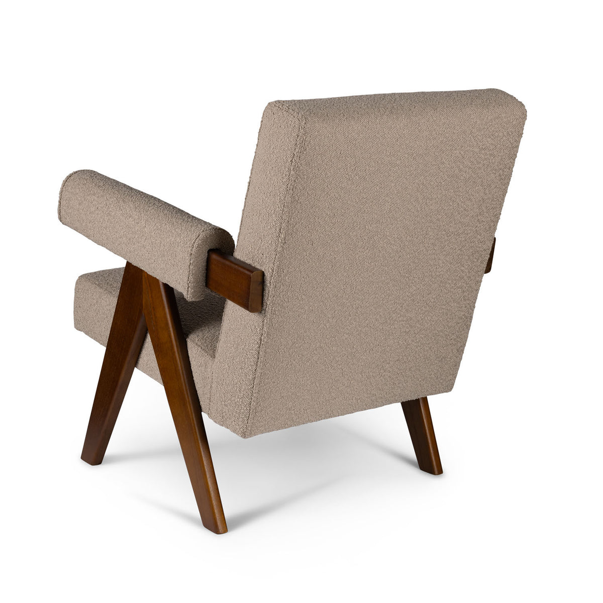 Poltrona Easy Lounge Eugene con braccioli Bouclè Taupe - struttura Dark Brown - Pierre Jeanneret Edition
