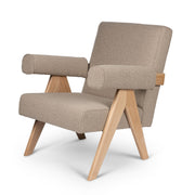 Poltrona Easy Lounge Eugene con braccioli Bouclè Taupe - struttura Natural - Pierre Jeanneret Edition