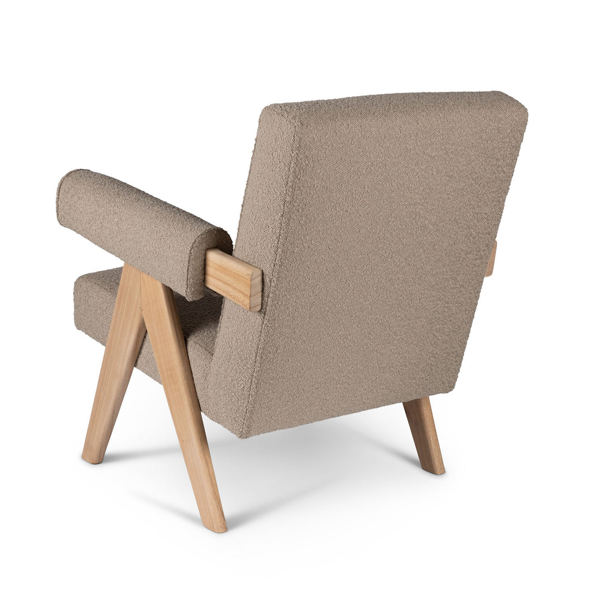 Poltrona Easy Lounge Eugene con braccioli Bouclè Taupe - struttura Natural - Pierre Jeanneret Edition
