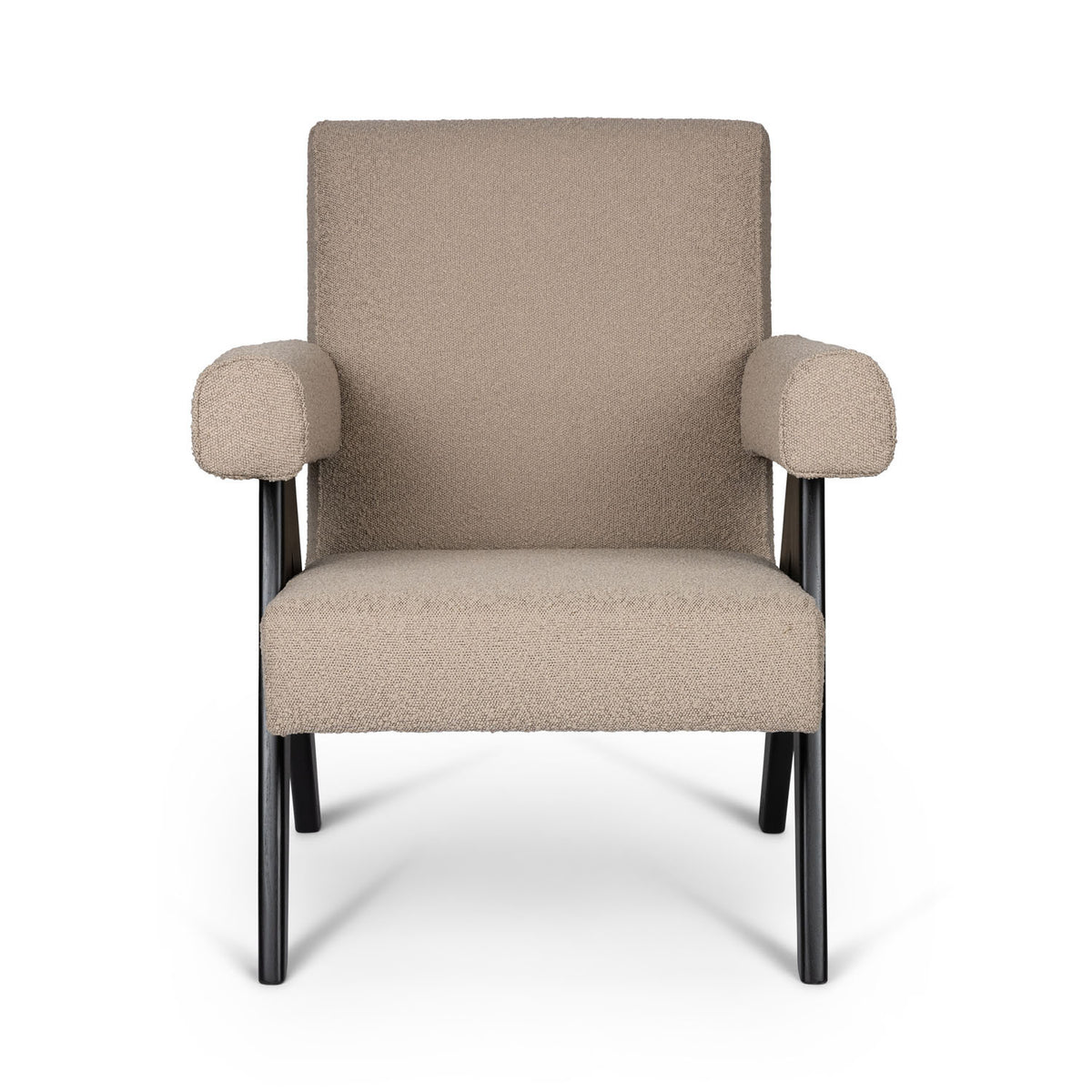 Poltrona Easy Lounge Eugene con braccioli Bouclè Taupe - struttura Charcoal Black - Pierre Jeanneret Edition