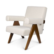 Poltrona Easy Lounge Eugene con braccioli Bouclè Crema - struttura Dark Brown - Pierre Jeanneret Edition