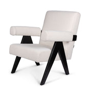 Poltrona Easy Lounge Eugene con braccioli Bouclè Crema - struttura Charcoal Black - Pierre Jeanneret Edition