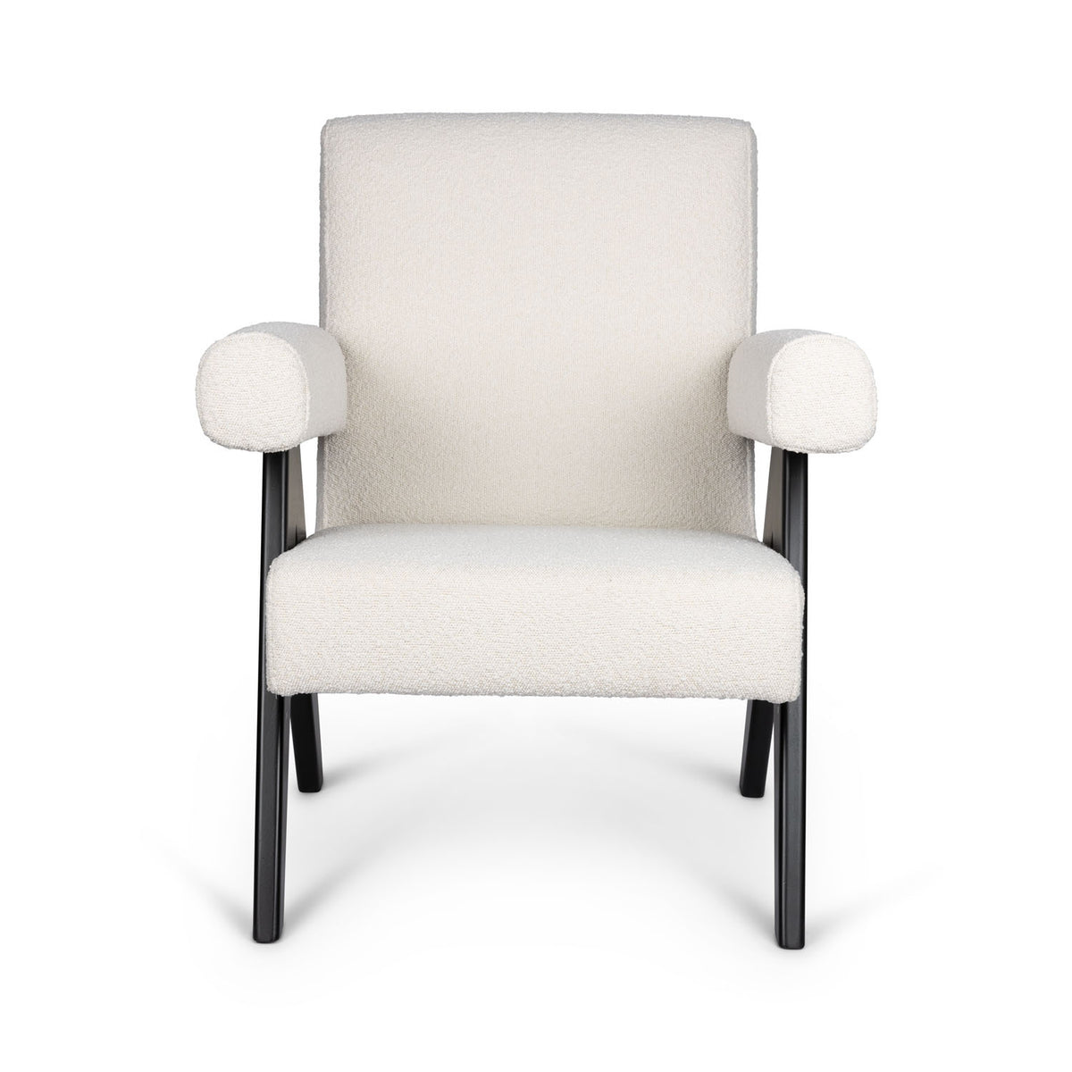Poltrona Easy Lounge Eugene con braccioli Bouclè Crema - struttura Charcoal Black - Pierre Jeanneret Edition