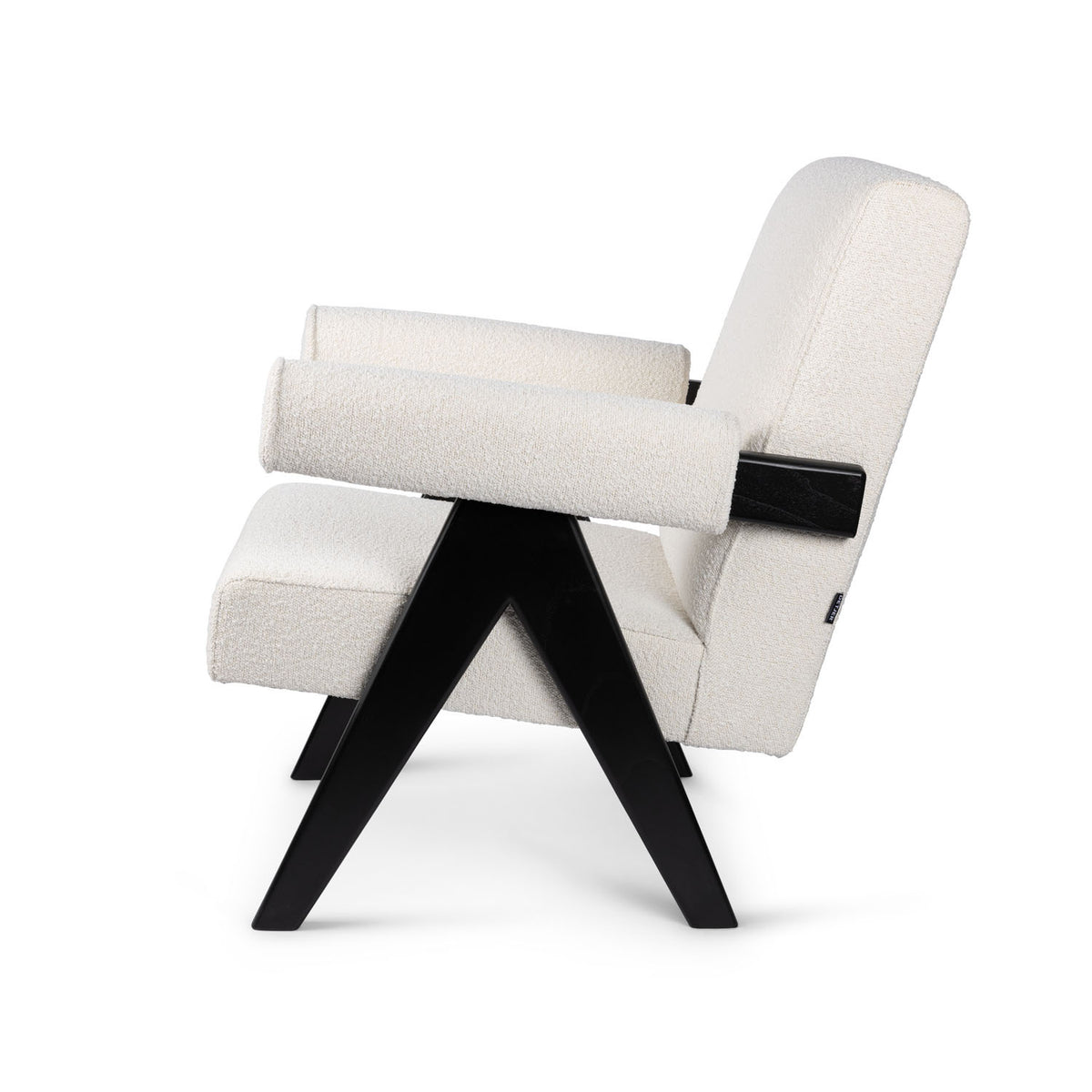 Poltrona Easy Lounge Eugene con braccioli Bouclè Crema - struttura Charcoal Black - Pierre Jeanneret Edition