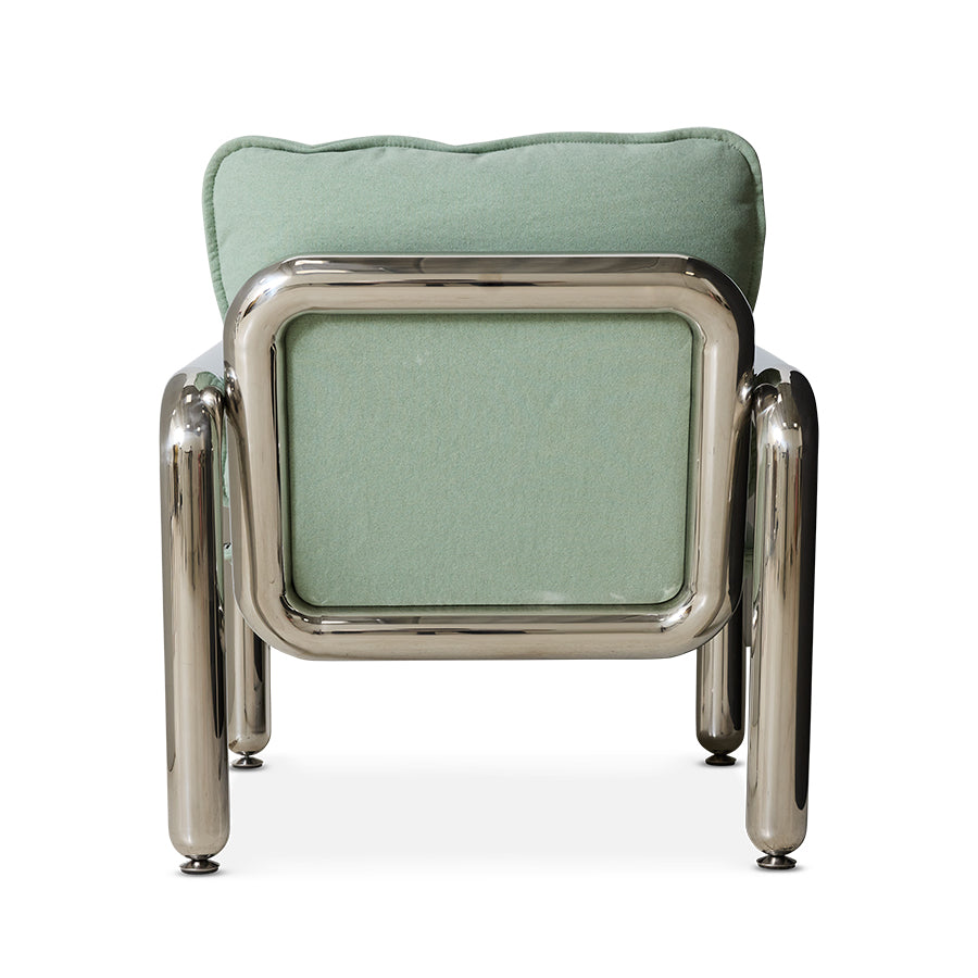 Poltrona lounge cromata, canvas menta
