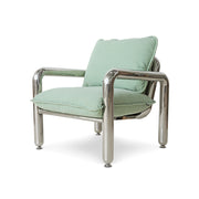 Poltrona lounge cromata, canvas menta
