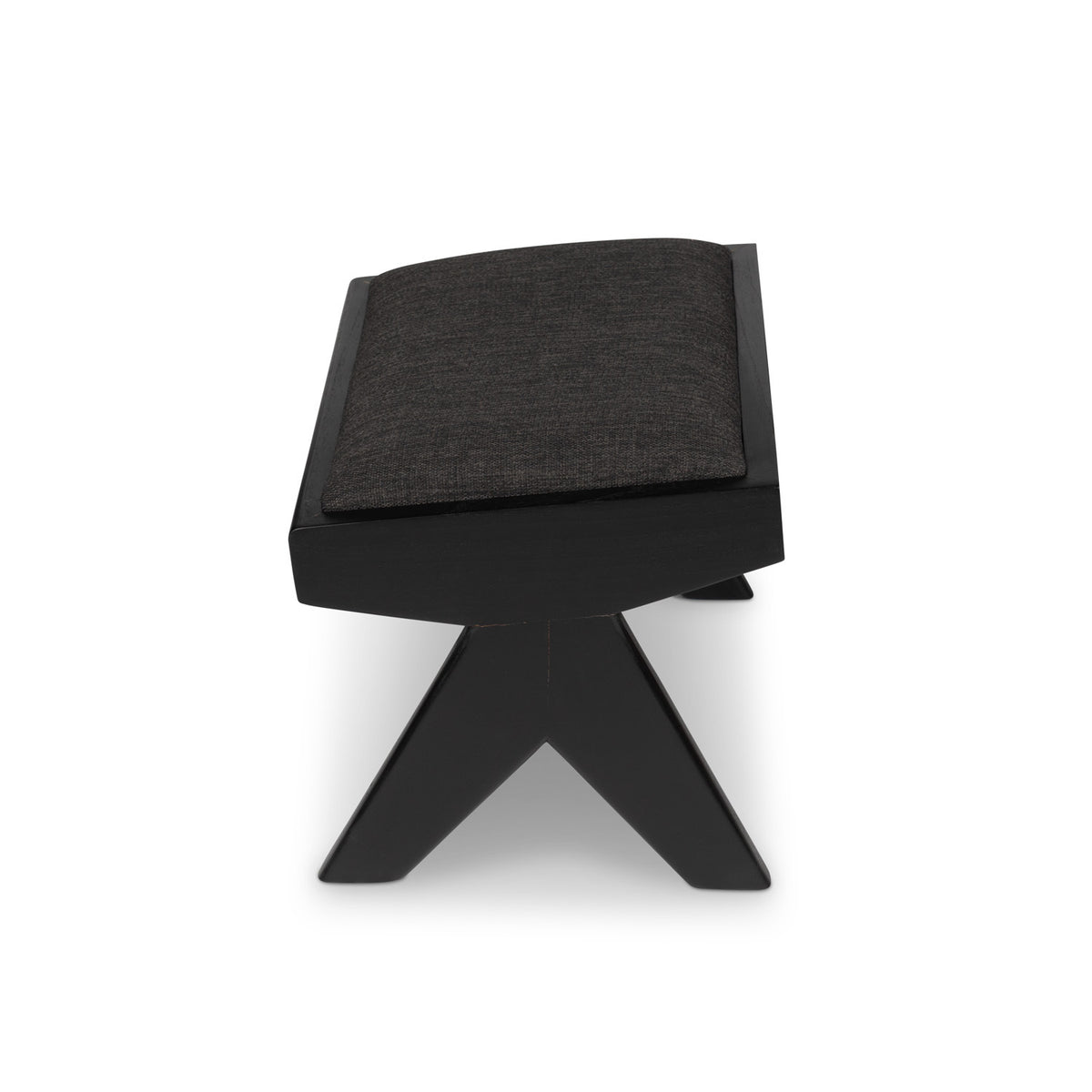 Footstool Kangaroo Imbottito - Charcoal Black - Pierre Jeanneret Edition