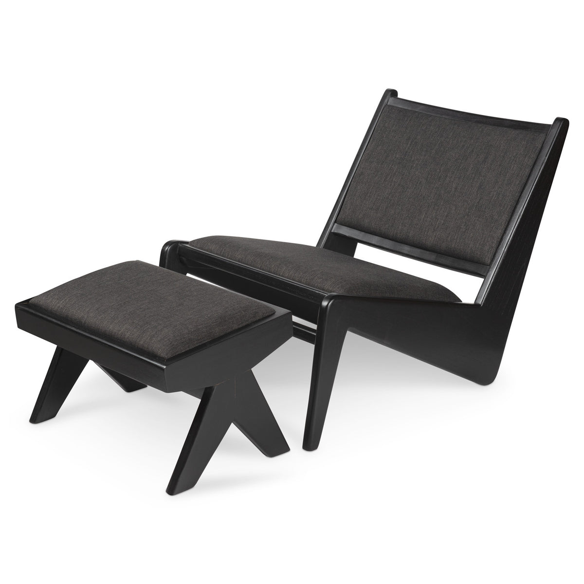 Footstool Kangaroo Imbottito - Charcoal Black - Pierre Jeanneret Edition