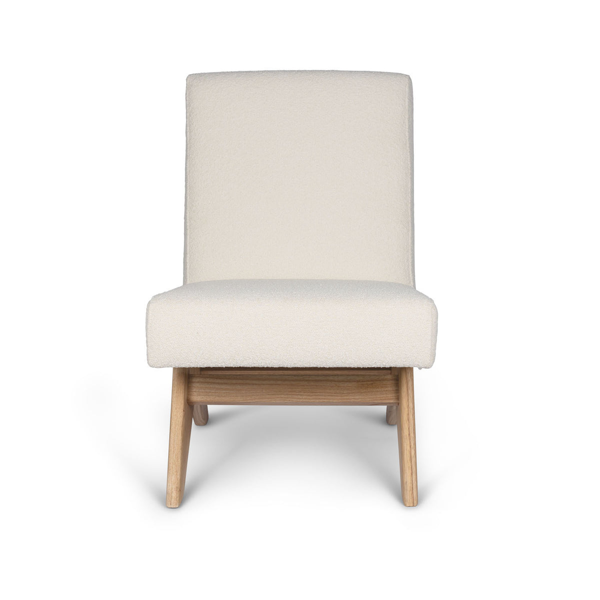 Poltrona Easy Lounge Eugene Armless Bouclè Crema - struttura Natural - Pierre Jeanneret Edition