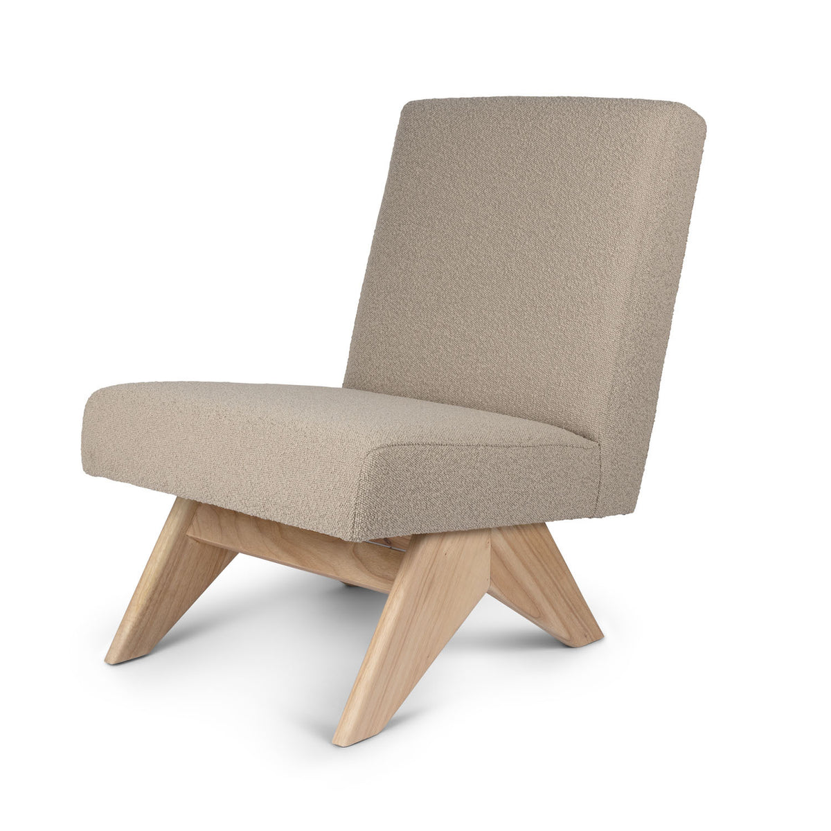 Poltrona Easy Lounge Eugene Armless Bouclè Taupe - struttura Natural - Pierre Jeanneret Edition