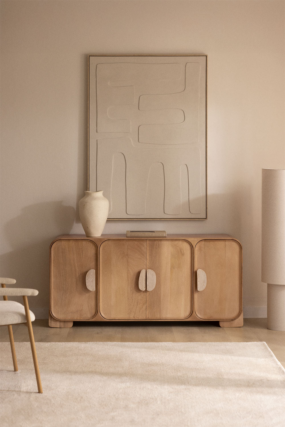 Kivalina - Credenza 160x45 cm in legno di mango e pietra naturale