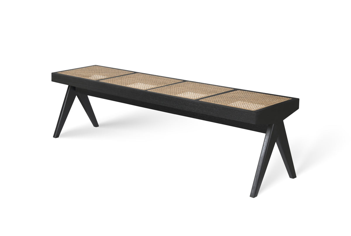 Panca in rattan B.T.H. Flats 4 - Charcoal Black - Pierre Jeanneret Edition