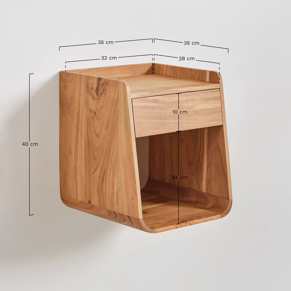 Berigem - Comodino quadrato 35x35 cm in legno di acacia
