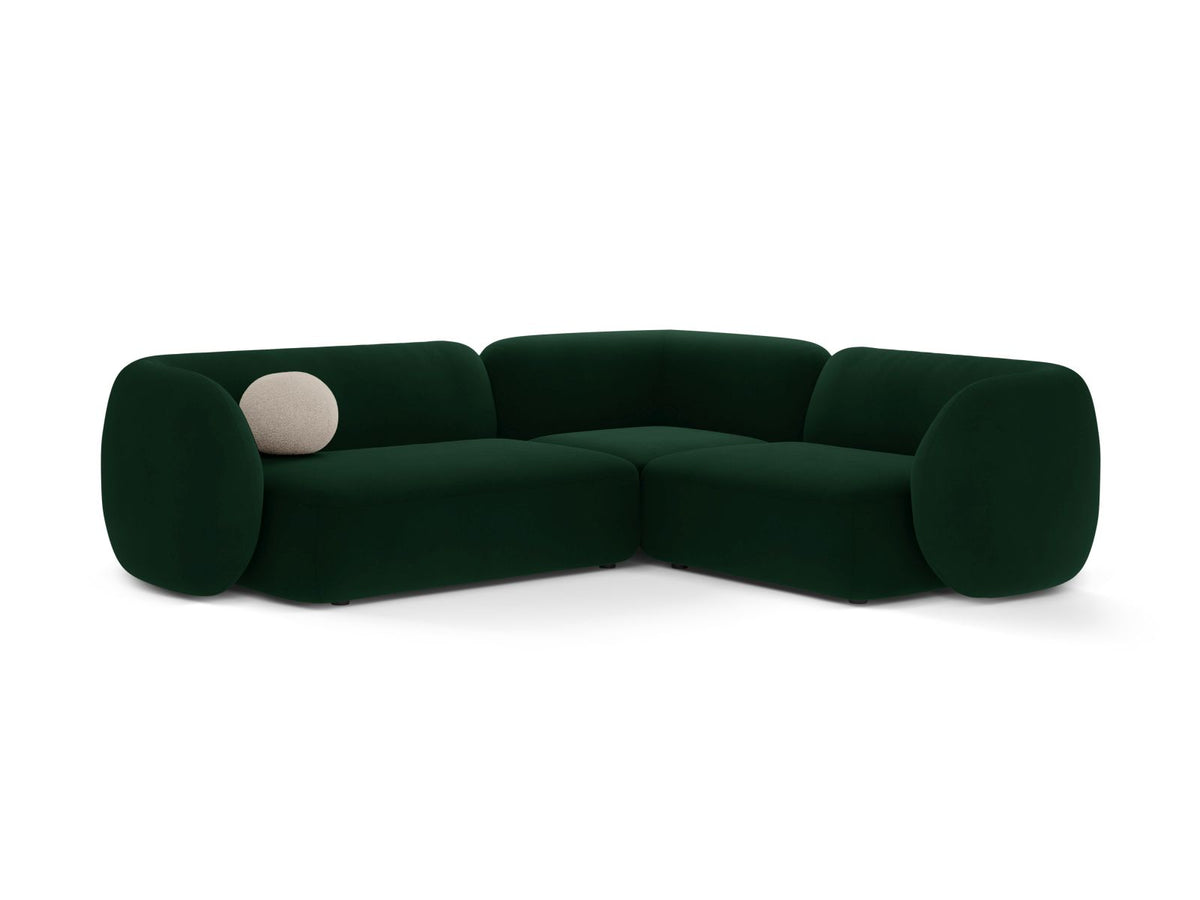 Divano Angolare Modulare Destro in Velluto, "Kate", 4 Posti, 252x220x76 - Verde Bottiglia