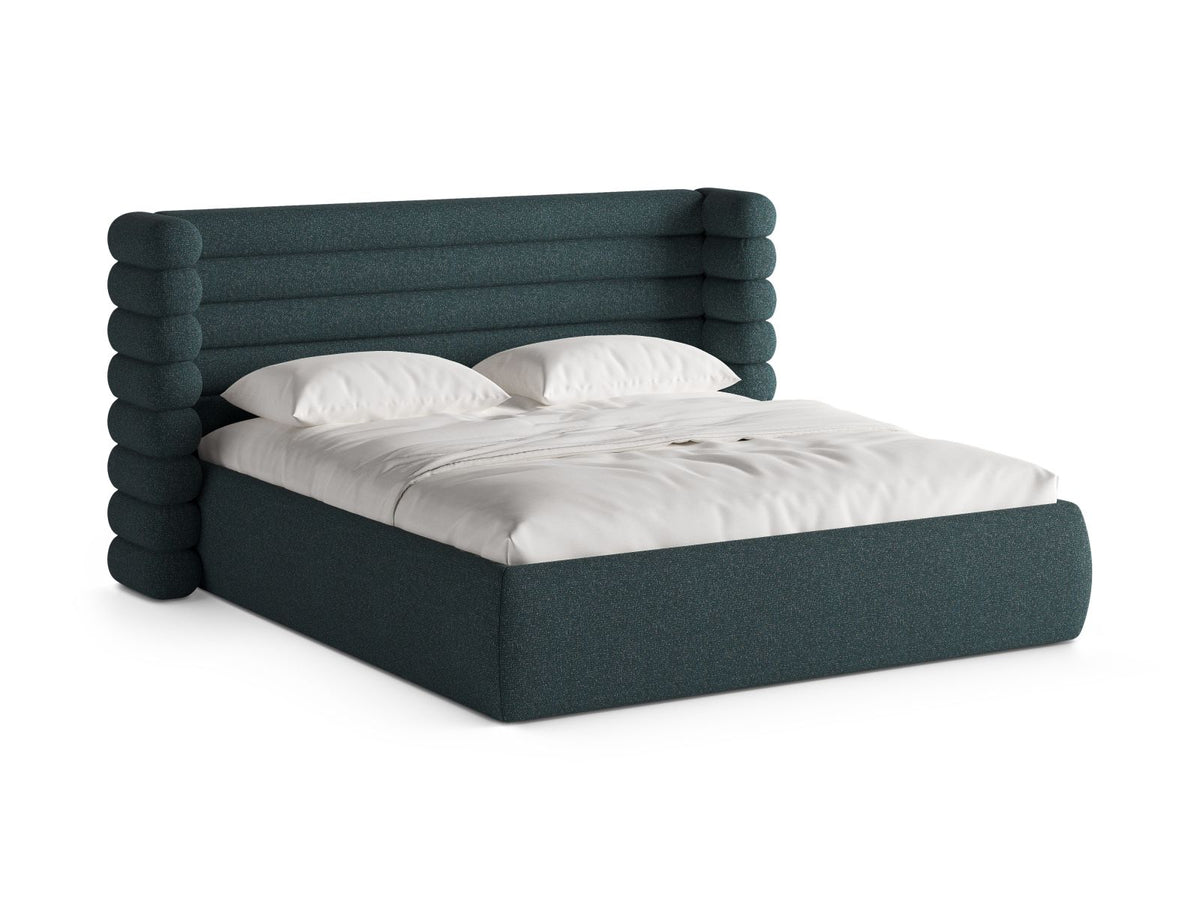 Letto con Contenitore e Testata, "Mount", 228x216x120 - Verde Blu Melange