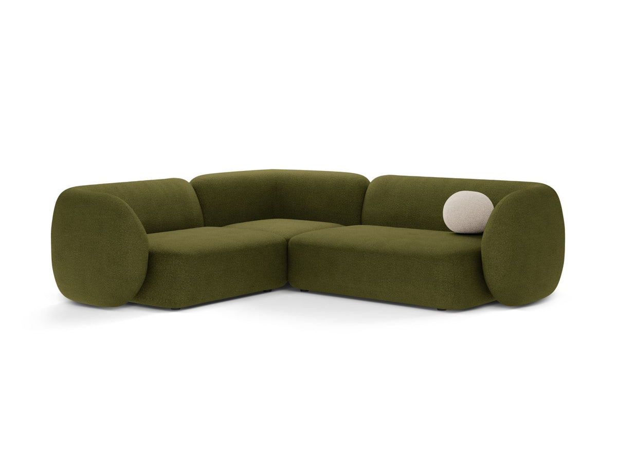 Divano Angolare Modulare Sinistro in Bouclé, "Kate", 4 Posti, 252x220x76 - Verde Oliva Scuro