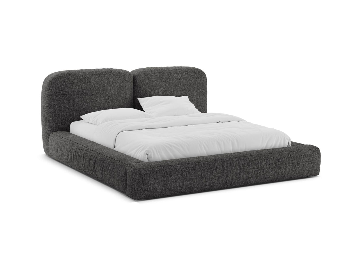 Letto con Contenitore e Testata in Bouclé, "Martina", 246x226x101 - Antracite
