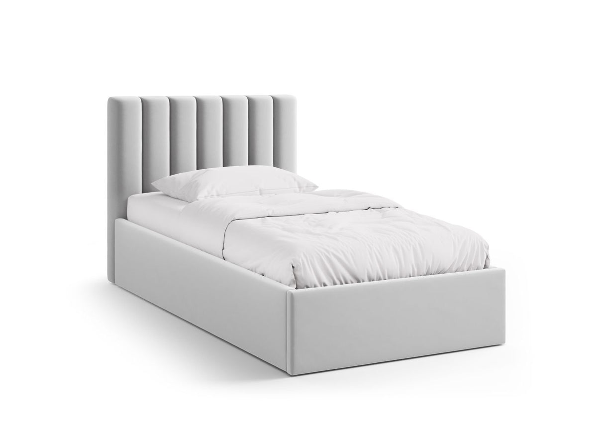 Letto con Contenitore e Testata in Velluto, "Allison", 220x100x95 - Argento