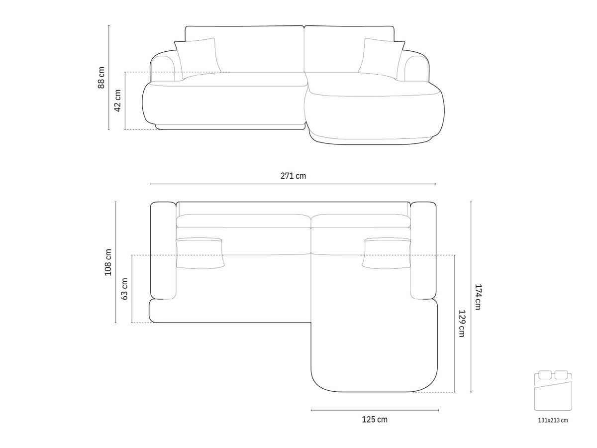 Divano Letto Angolare Componibile con Contenitore Ella, 5 Posti, 174x271x88