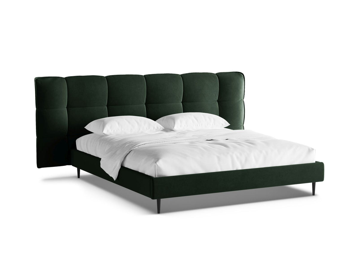 Letto con Contenitore e Testata in Velluto, "Eric", 220x270x114 - Verde Bottiglia
