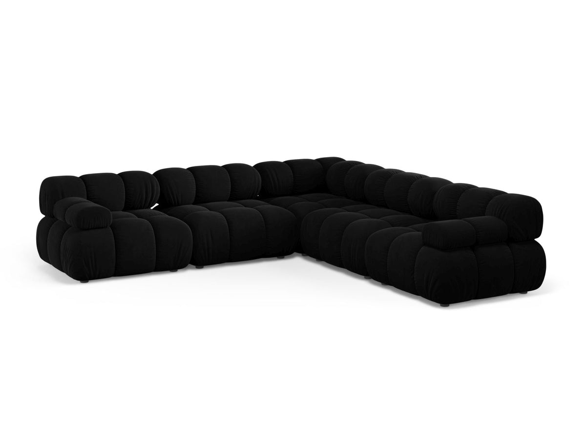 Divano Angolare Simmetrico in Velluto, "Bellis", 5 Posti, 282x282x70 - Nero