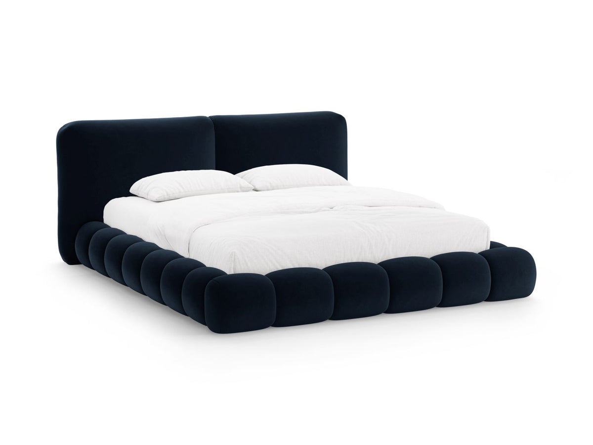 Letto con Contenitore e Testata in Velluto, "Solange", 236x242x90 - Blu Royal