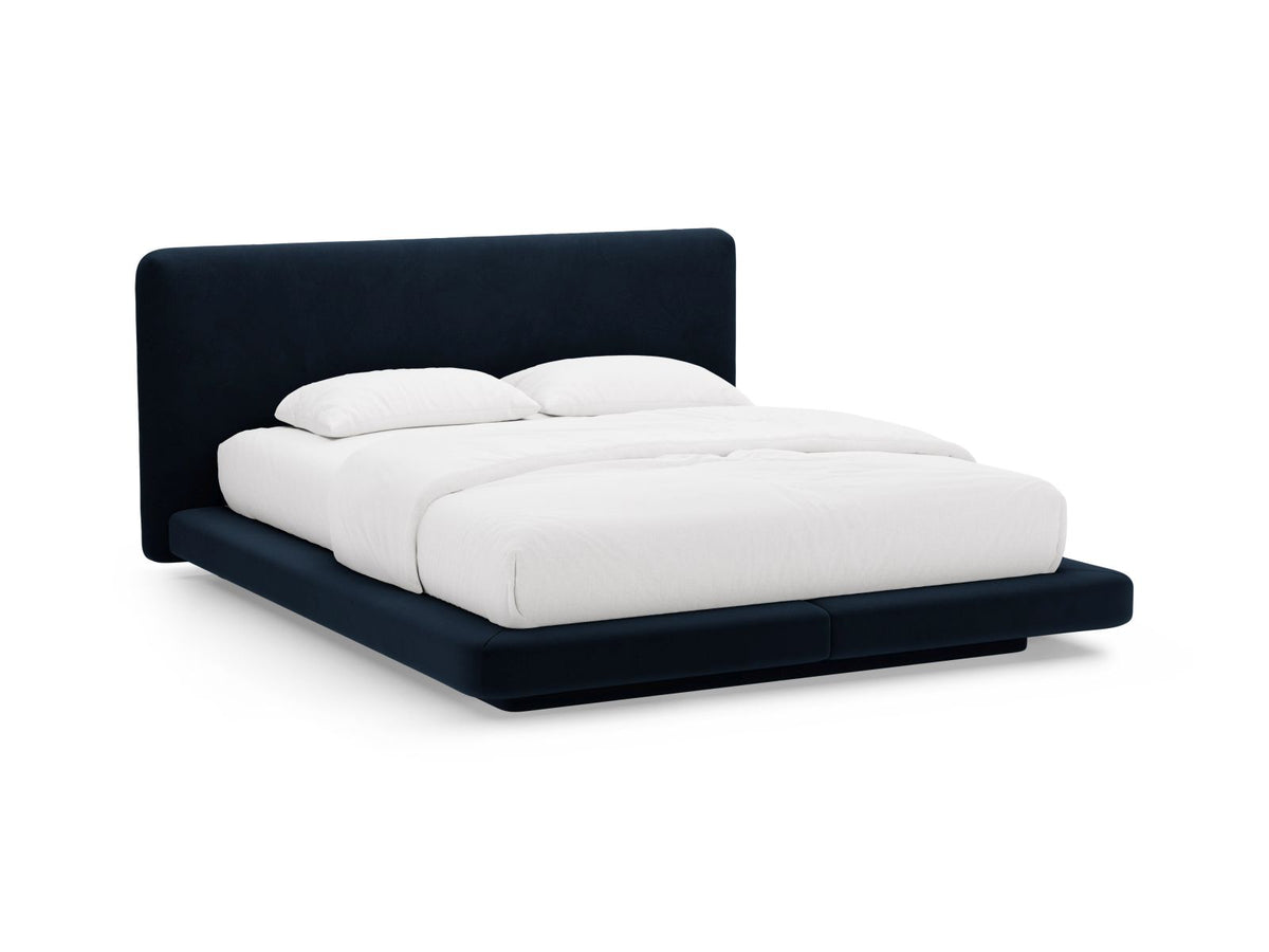 Letto con Testata in Velluto, "Linea", 225x184x98 - Blu Royal