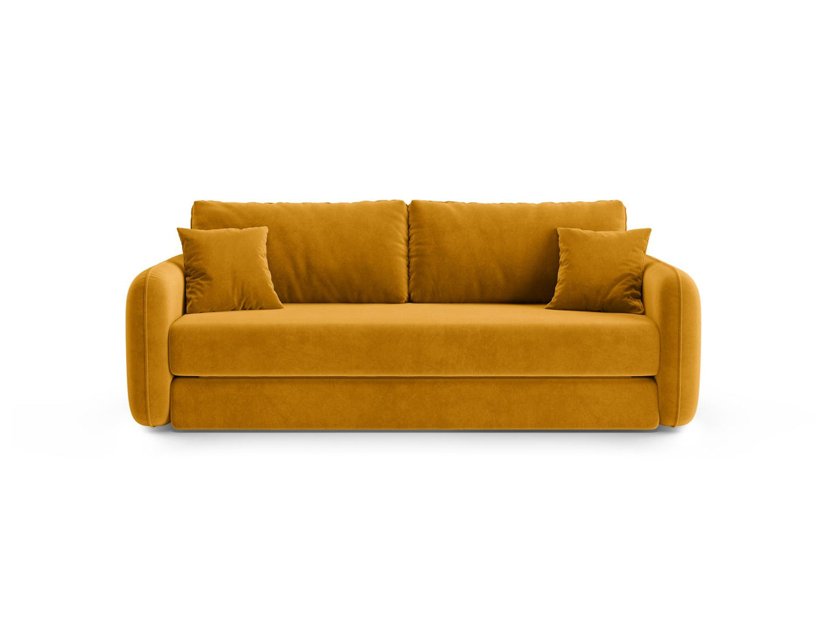 Divano con Funzione Letto in Velluto, "Dormi", 3 Posti, 225x94x87 - Giallo