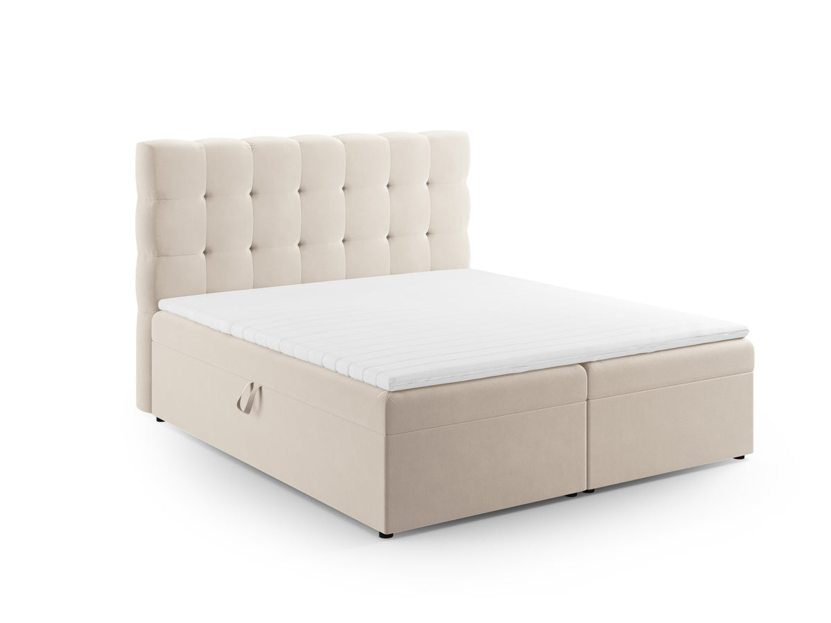 Letto Boxspring con Testata, Materasso e Topper Mamaia - Beige Chiaro 180x200