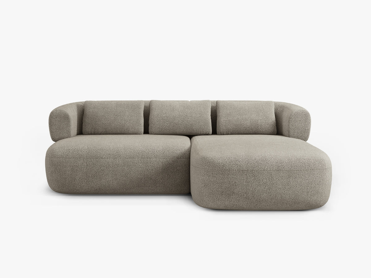 Divano Angolare Destro in Bouclé, "Jenny", 5 Posti, 200x145x73 - Grigio Chiaro