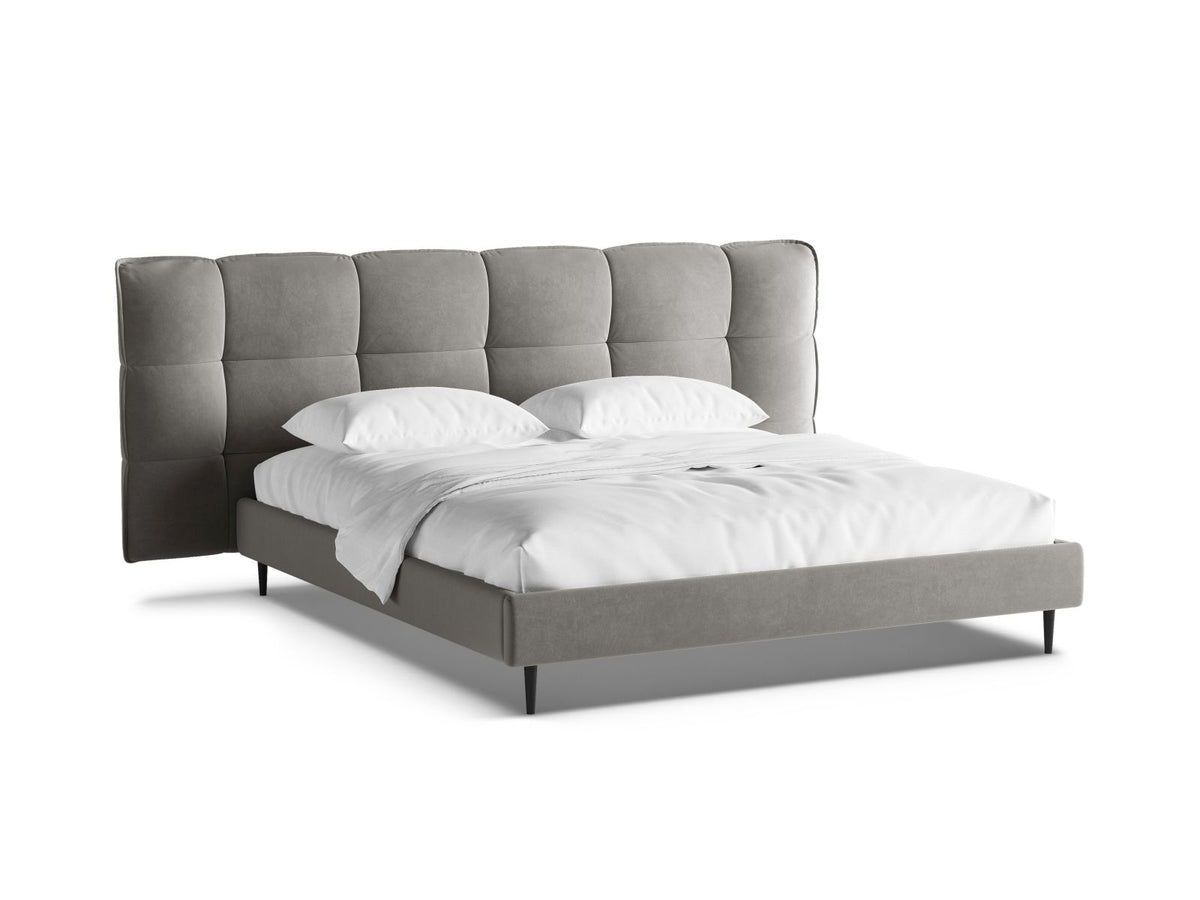 Letto con Contenitore e Testata in Velluto, "Eric", 220x250x114 - Grigio