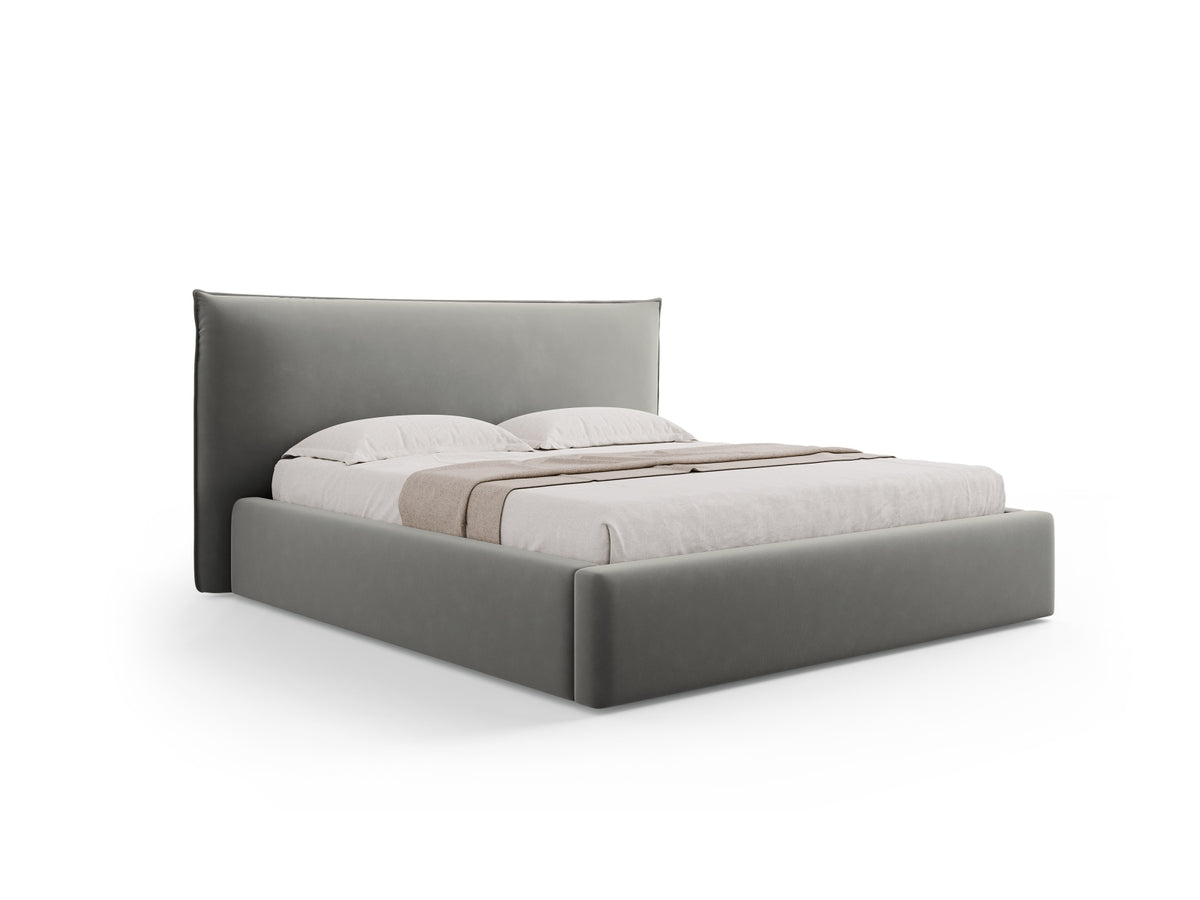 Letto con Contenitore e Testata in Velluto, "Kaelle", 223x220x111 - Grigio Chiaro