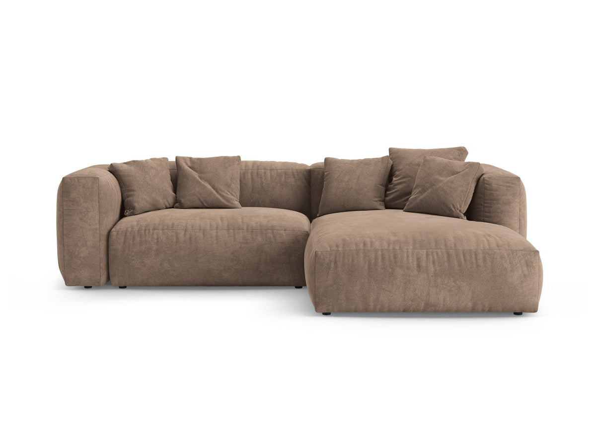 Divano Angolare Destro con Funzione Letto in Velluto, "Martina", 4 Posti, 280x170x75 - Beige Scuro