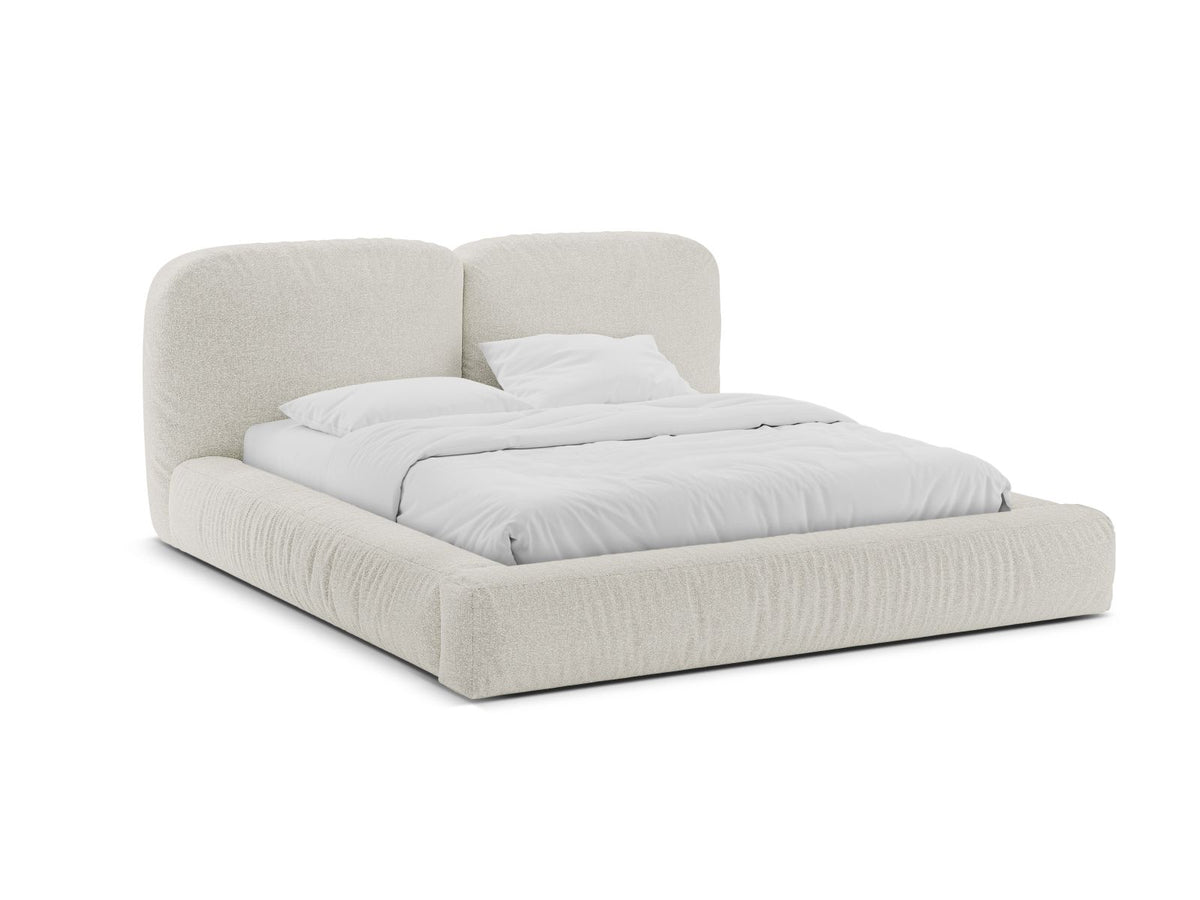 Letto con Contenitore e Testata in Bouclé, "Martina", 246x246x101 - Grigio Beige Melange