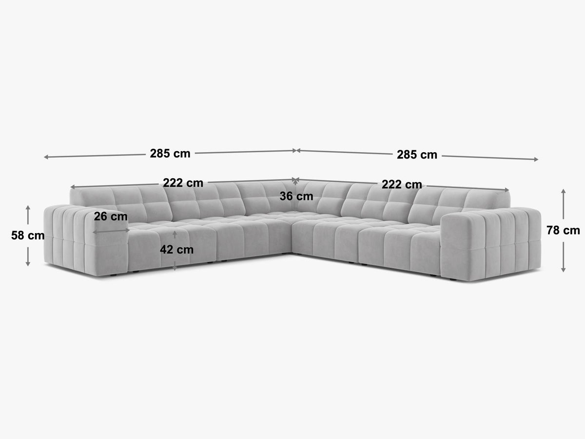 Divano Angolare Simmetrico Jennifer, 7 Posti, 285x285x78